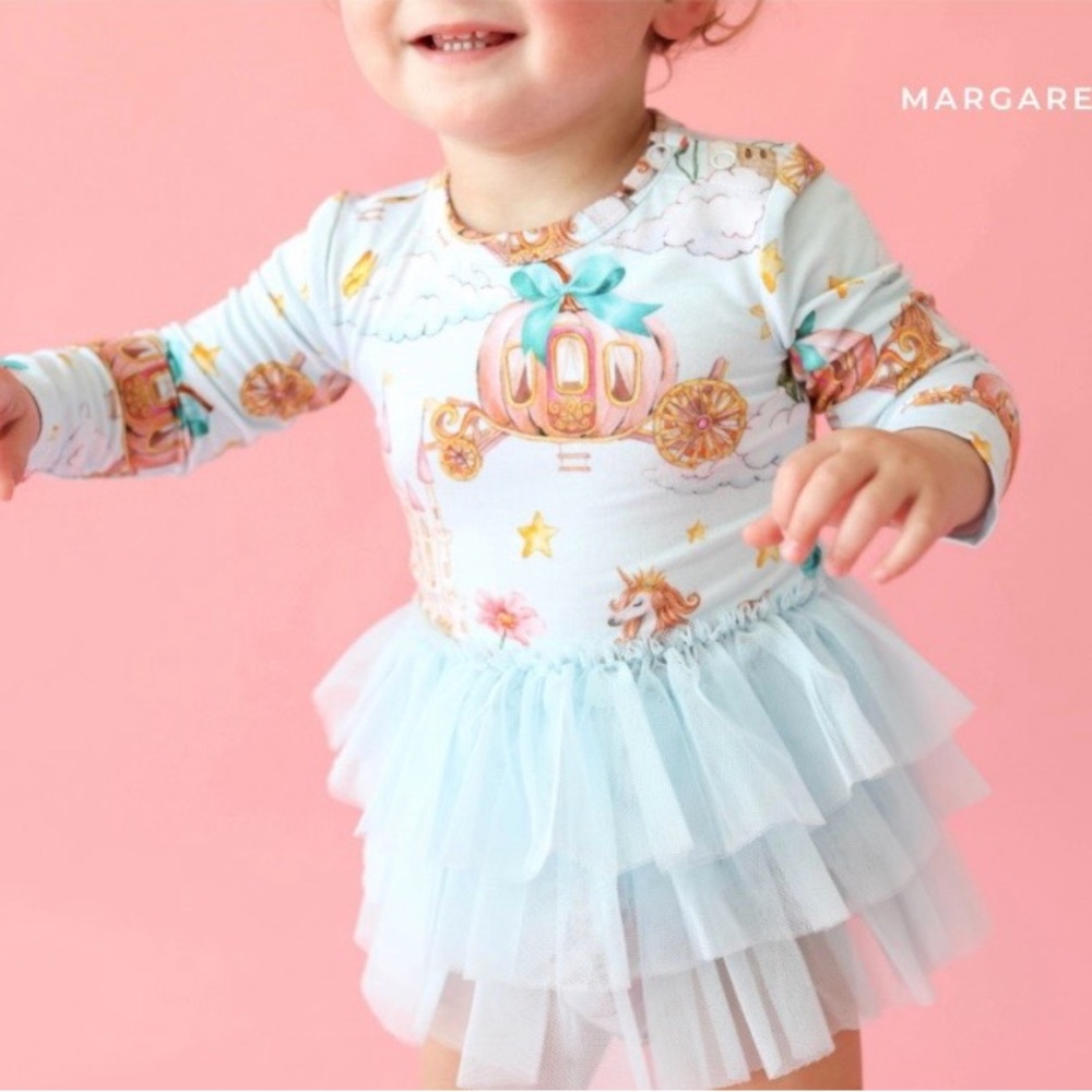 Posh Peanut Margaret long sleeve tulle onesie dress